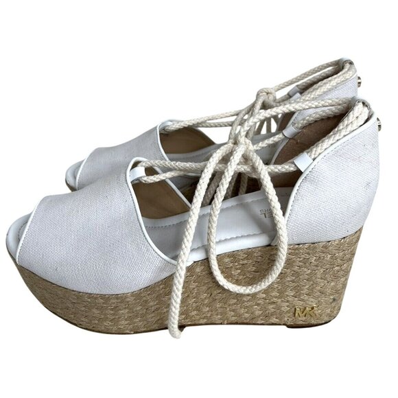 Michael Kors Womens Size 9M Rope Lace-Up White Espadrille Wedge Sandals - Picture 5 of 7